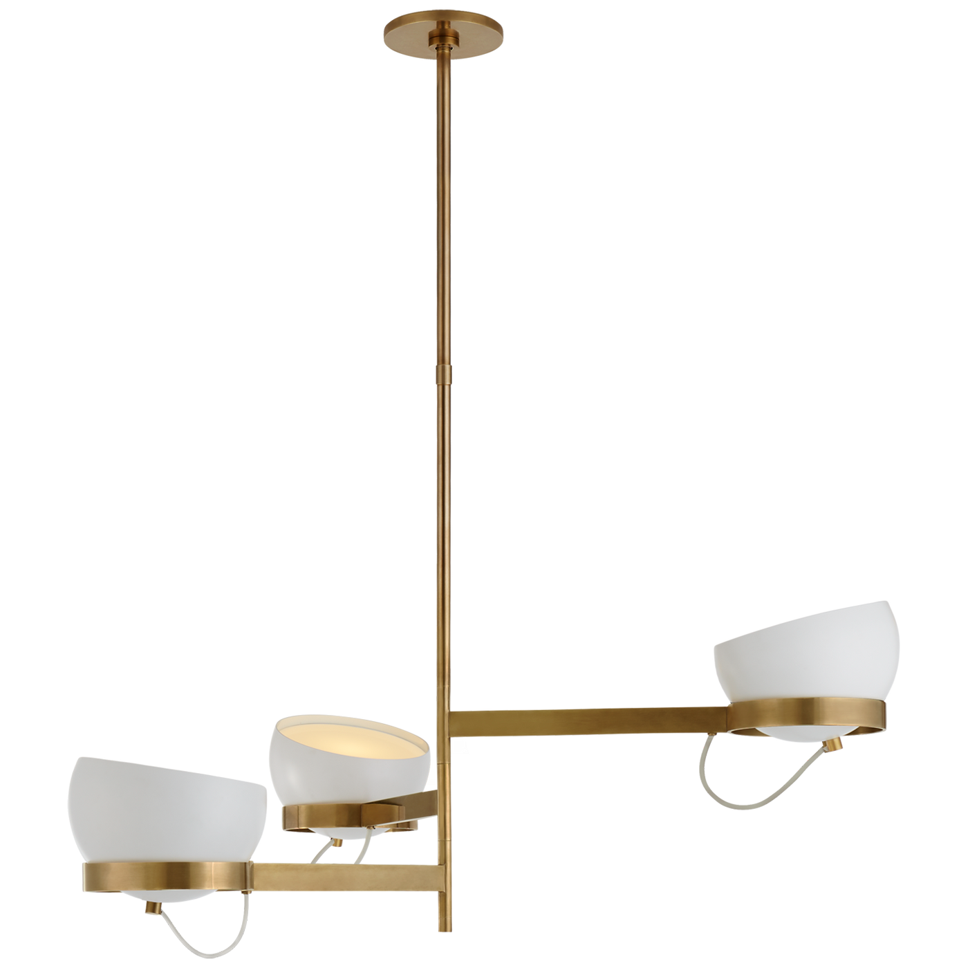 Lightwell Grande Triple Chandelier in Soft Brass with White Shades