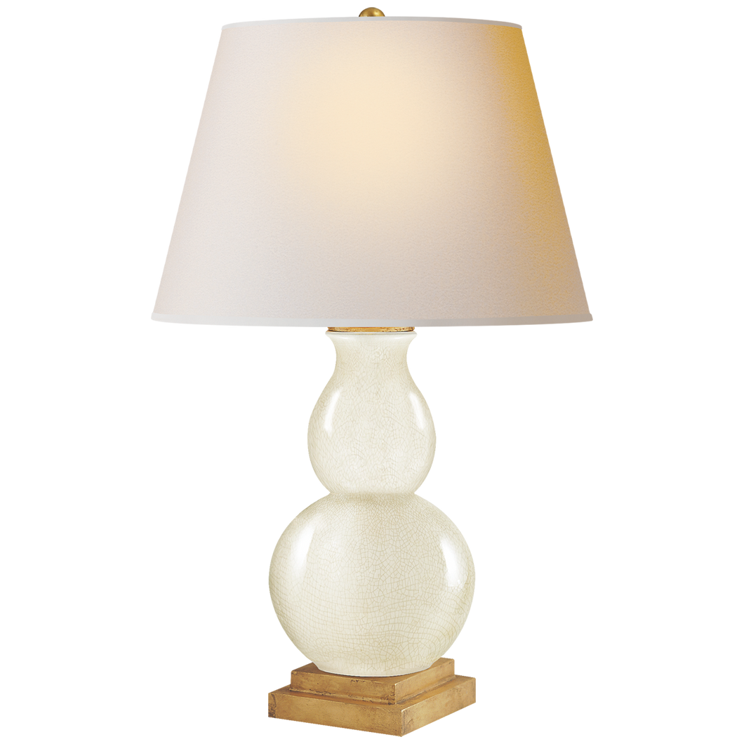 Gourd Form Small Table Lamp in Tea Stain with Natural Paper Shade