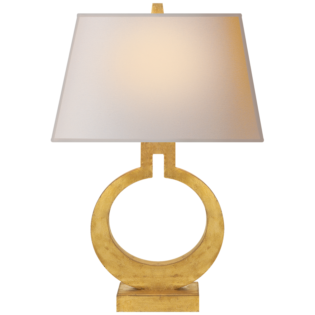 Ring Form Small Table Lamp in Gild with Natural Paper Shade