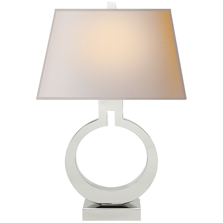 Ring Form Small Table Lamp in Polished Nickel with Natural Paper Shade