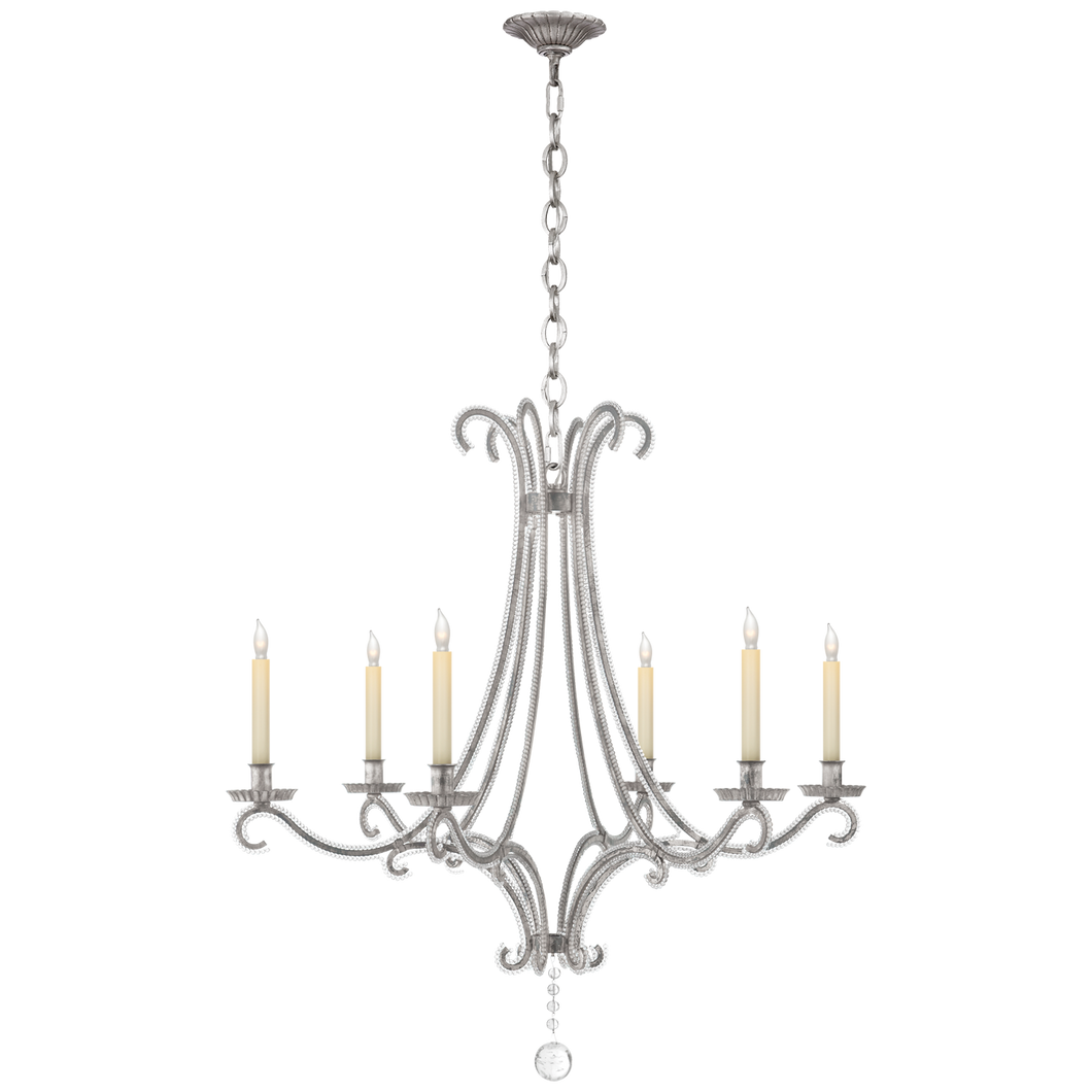 Oslo Medium Chandelier in Burnished Silver Leaf with Crystal