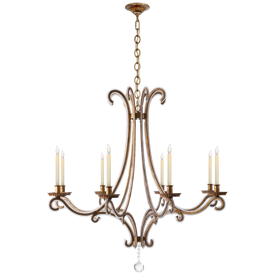 Oslo Large Chandelier in Gilded Iron with Crystal