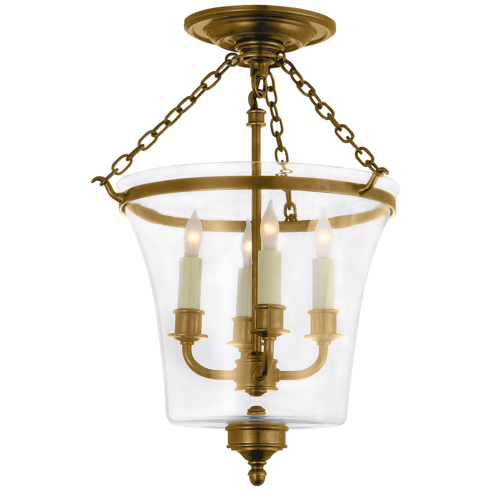 Sussex Semi-Flush Bell Jar Lantern in Antique-Burnished Brass