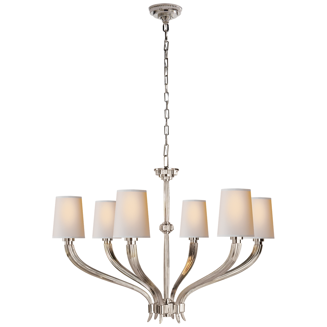Ruhlmann Large Chandelier in Polished Nickel with Natural Paper Shades