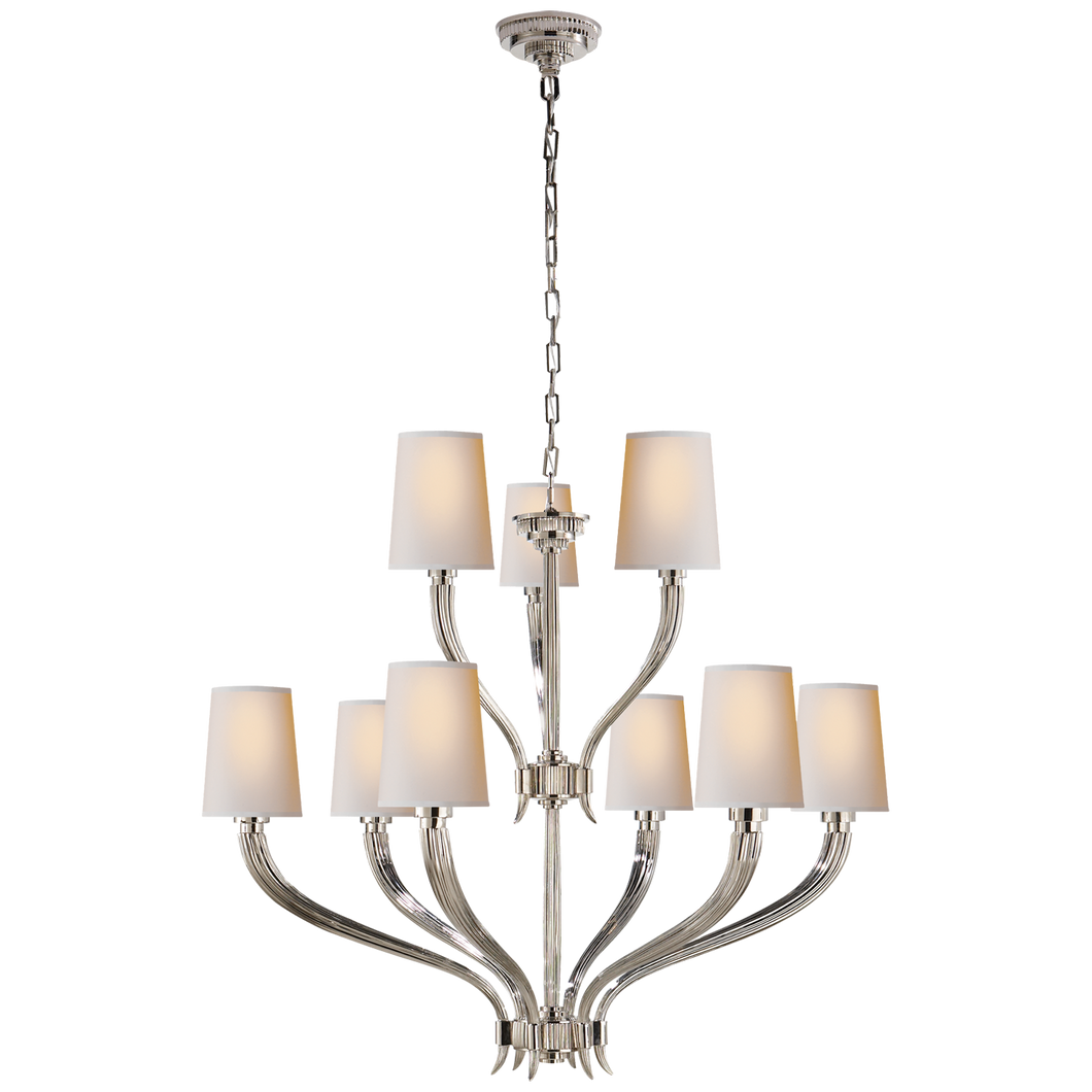 Ruhlmann 2-Tier Chandelier in Polished Nickel with Natural Paper Shades