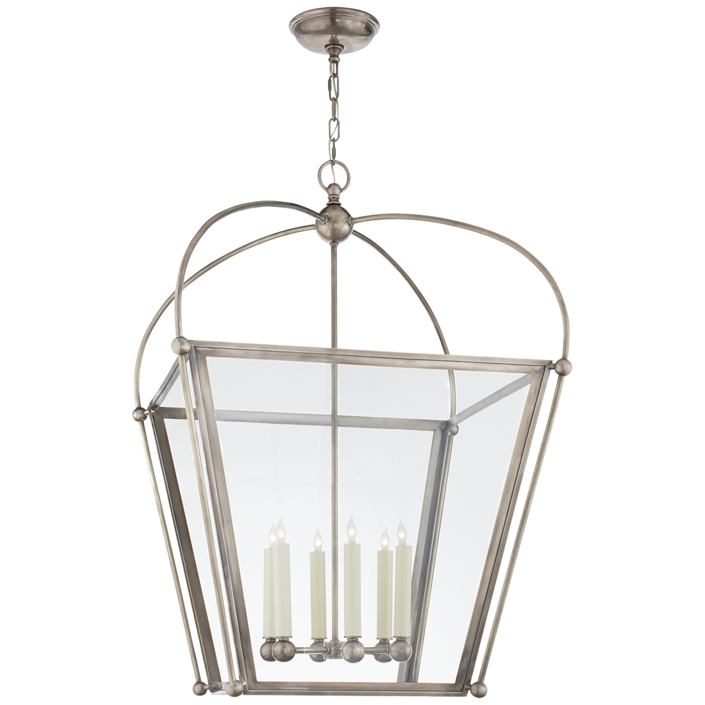 Riverside Large Square Lantern in Antique Nickel with Clear Glass