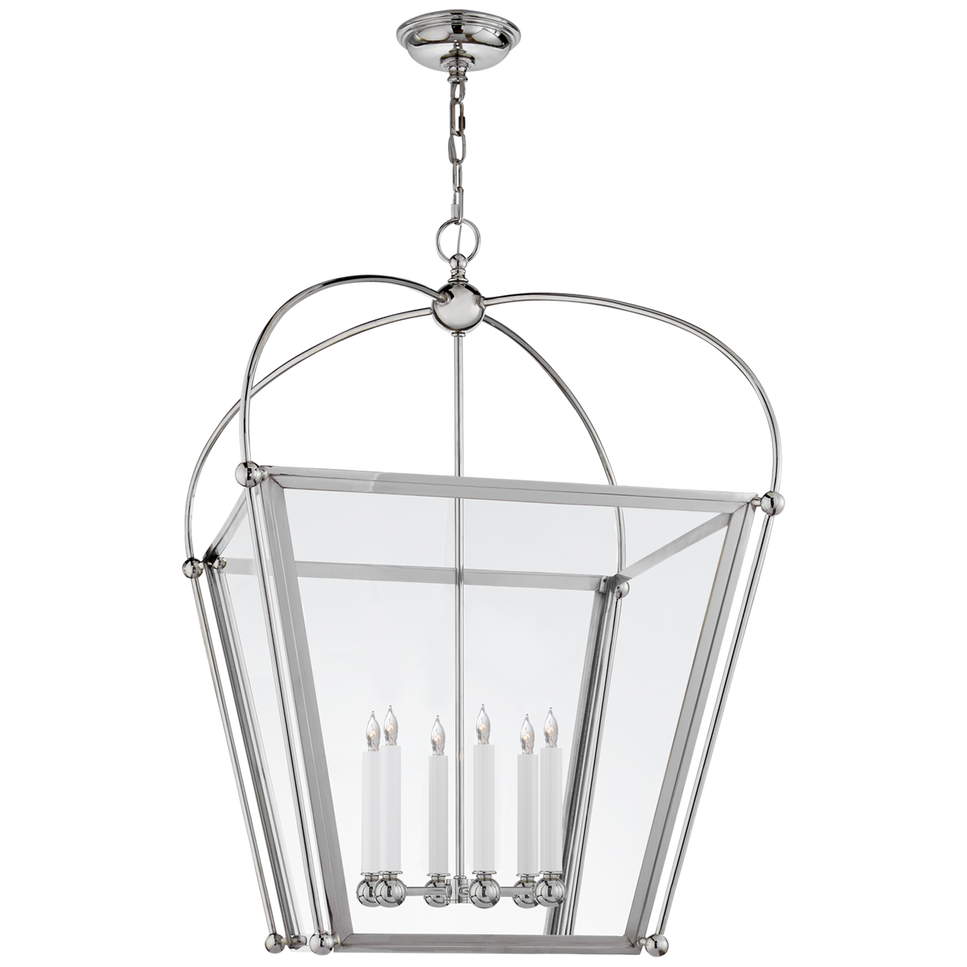 Riverside Large Square Lantern in Polished Nickel with Clear Glass
