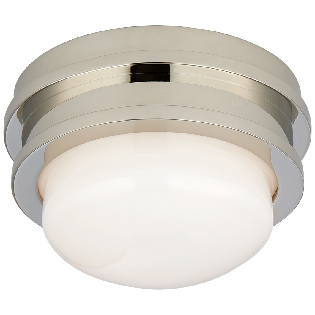 Launceton Petite Flush Mount in Polished Nickel with White Glass