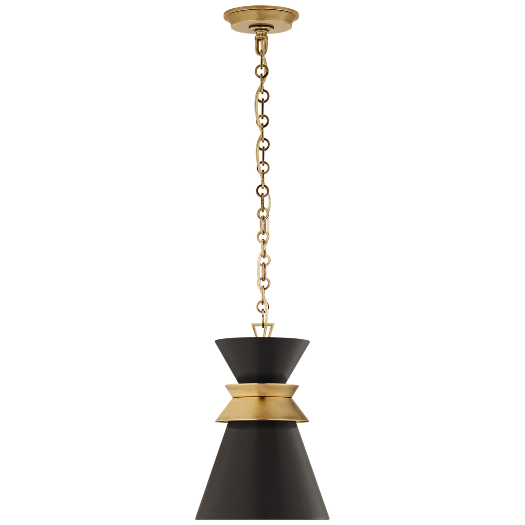 Alborg Small Stacked Pendant in Antique- Burnished Brass with Matte Black Shade