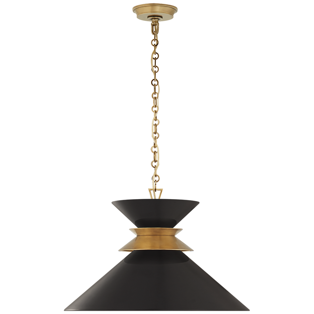 Alborg Large Stacked Pendant in Antique- Burnished Brass with Matte Black Shade