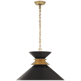 Alborg Large Stacked Pendant in Antique- Burnished Brass with Matte Black Shade