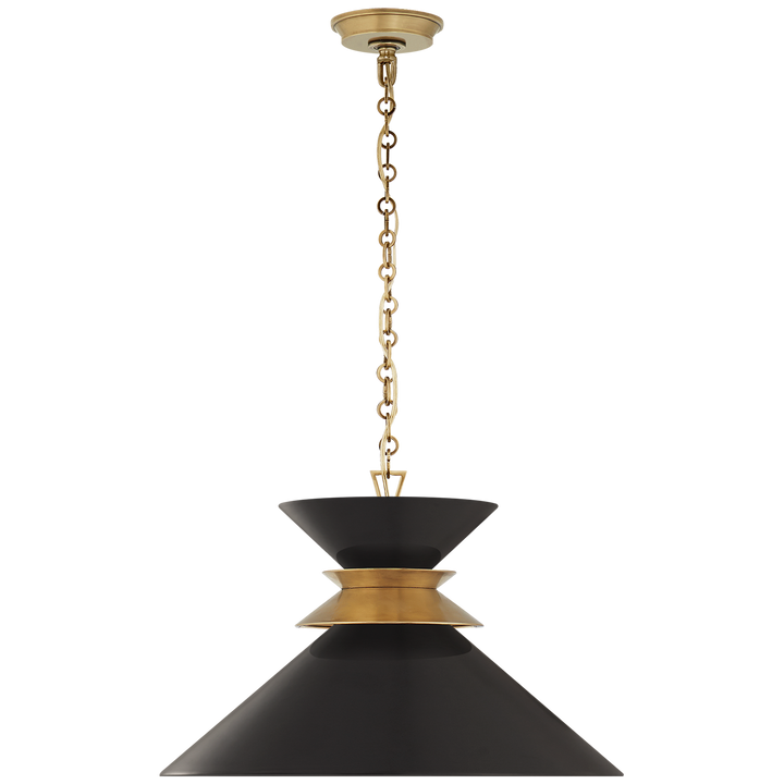 Alborg Large Stacked Pendant in Antique- Burnished Brass with Matte Black Shade