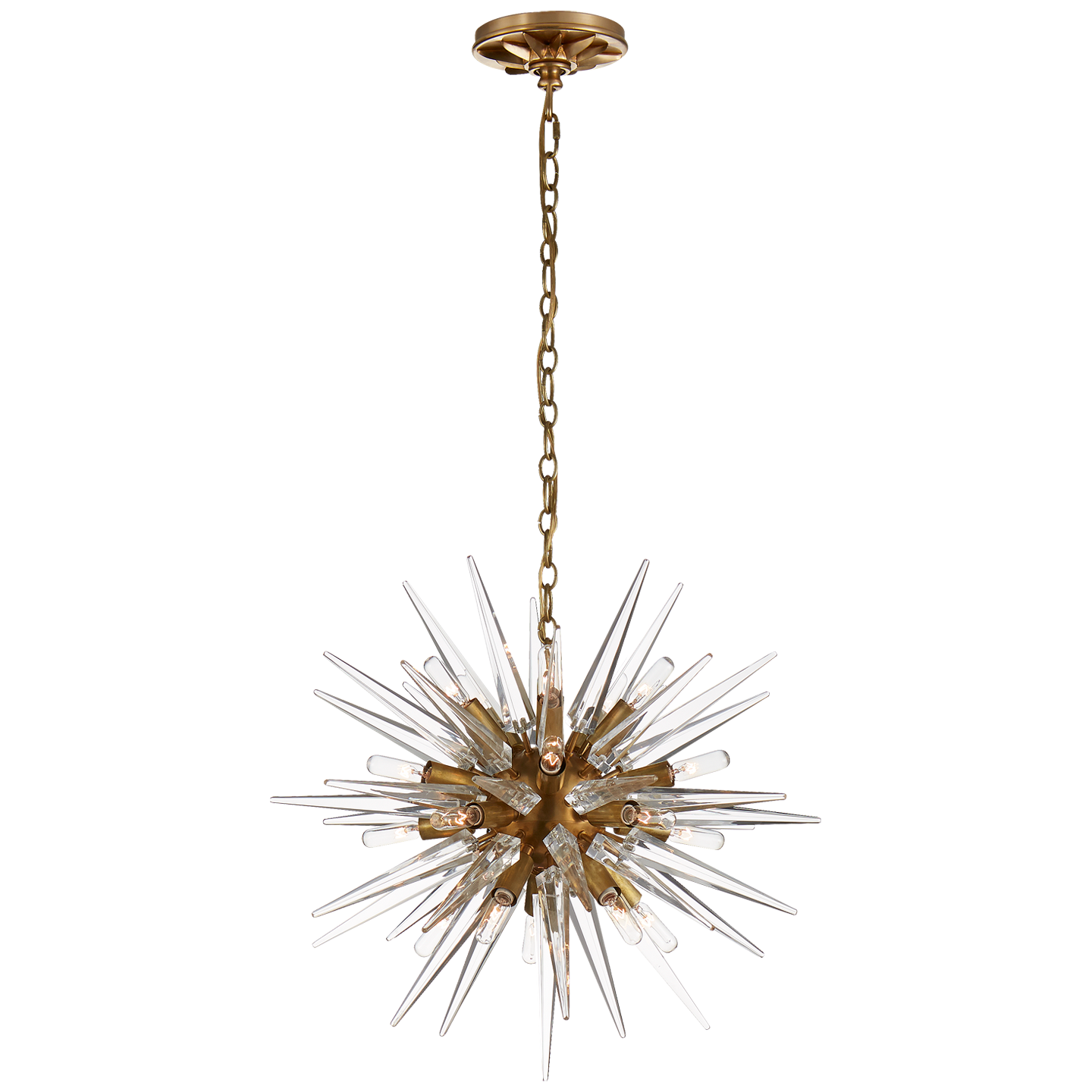 Lade das Bild in den Galerie-Viewer, Quincy Small Sputnik Chandelier in Antique-Burnished Brass with Clear Acrylic
