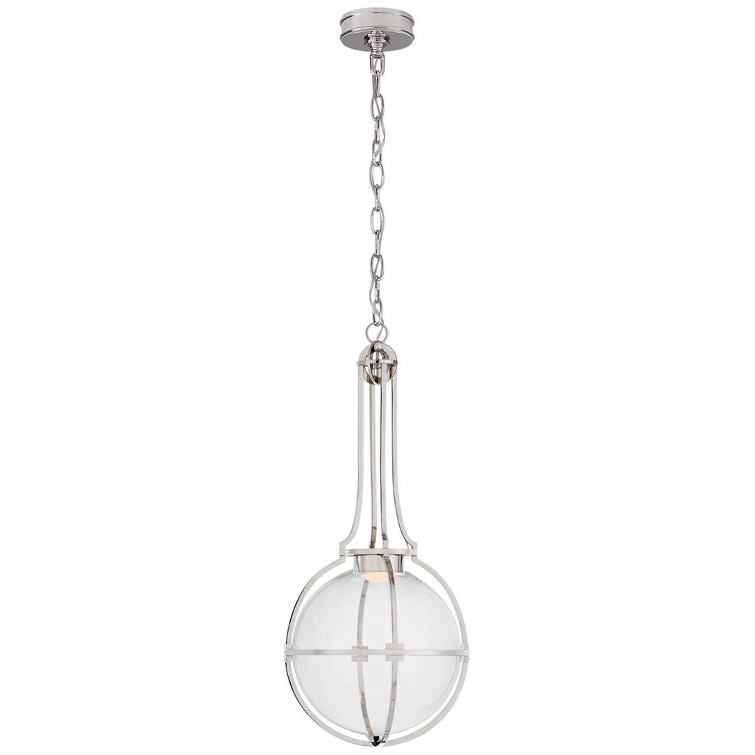 Gracie Medium Captured Globe Pendant in Polished Nickel with Clear Glass