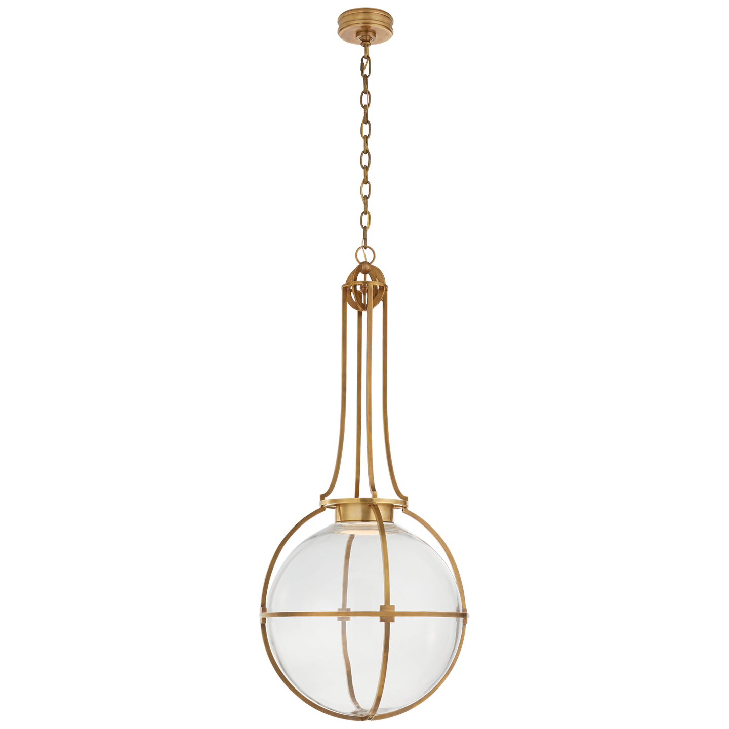 Lataa kuva Galleria-katseluun, Gracie Large Captured Globe Pendant in Antique-Burnished Brass with Clear Glass

