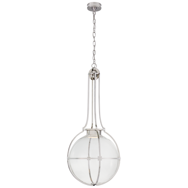 Gracie Large Captured Globe Pendant in Polished Nickel with Clear Glass