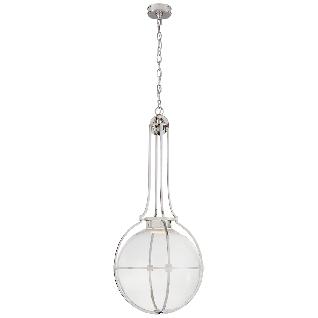 Gracie Large Captured Globe Pendant in Polished Nickel with Clear Glass