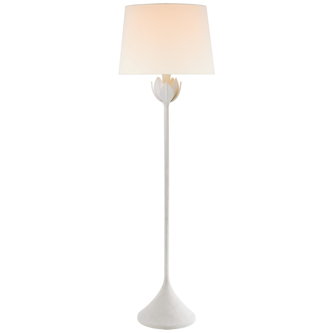 Alberto Large Floor Lamp in Plaster White with Linen Shade