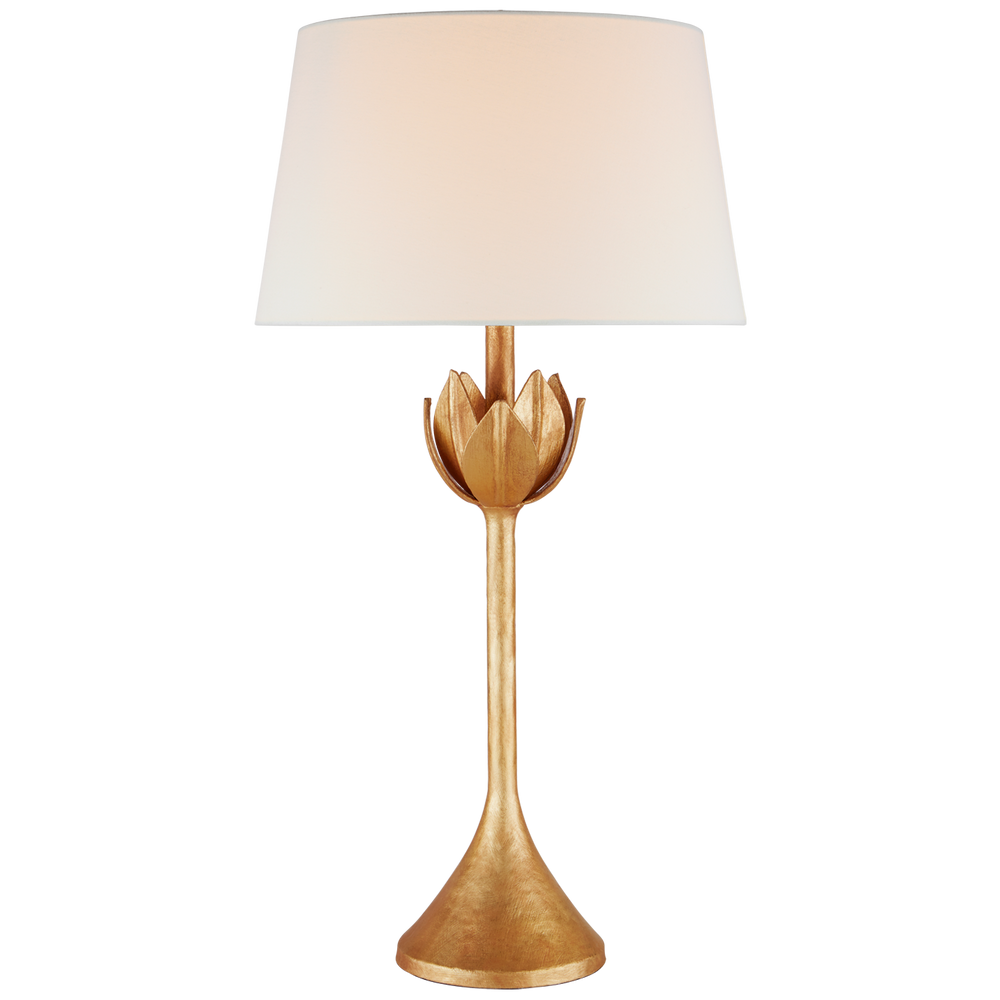 Alberto Large Table Lamp in Antique Gold Leaf with Linen Shade