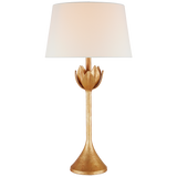 Alberto Large Table Lamp in Antique Gold Leaf with Linen Shade