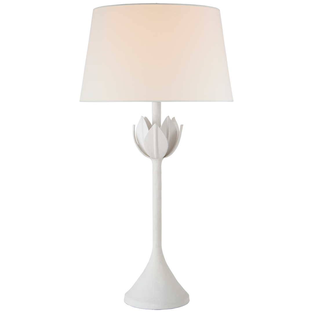 Alberto Large Table Lamp in Plaster White with Linen Shade