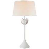 Alberto Large Table Lamp in Plaster White with Linen Shade