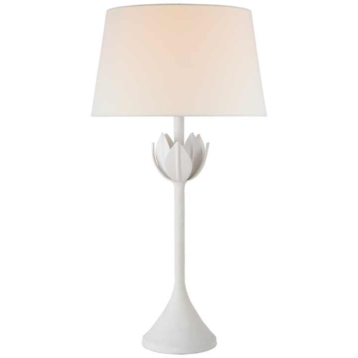 Alberto Large Table Lamp in Plaster White with Linen Shade