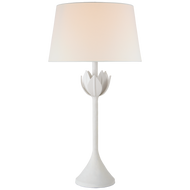 Alberto Large Table Lamp in Plaster White with Linen Shade
