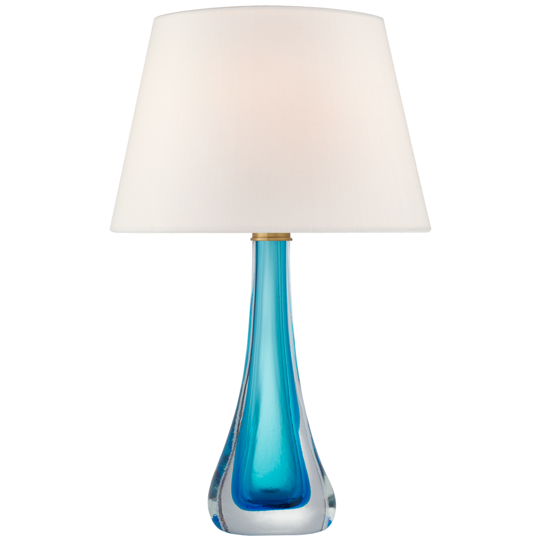 Christa Large Table Lamp in Cerulean Blue Glass with Linen Shade