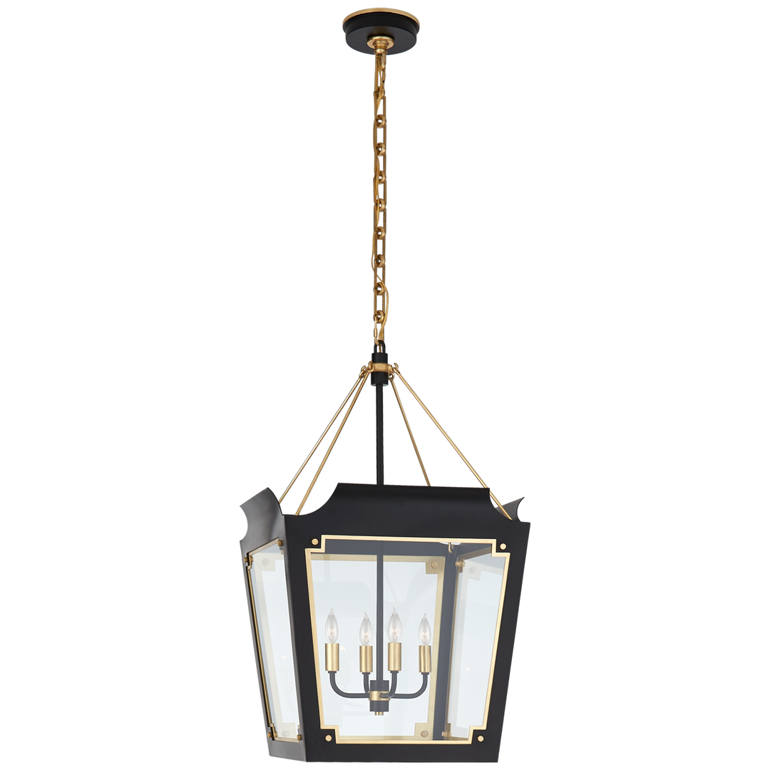 Caddo Medium Lantern in Matte Black and Gild with Clear Glass