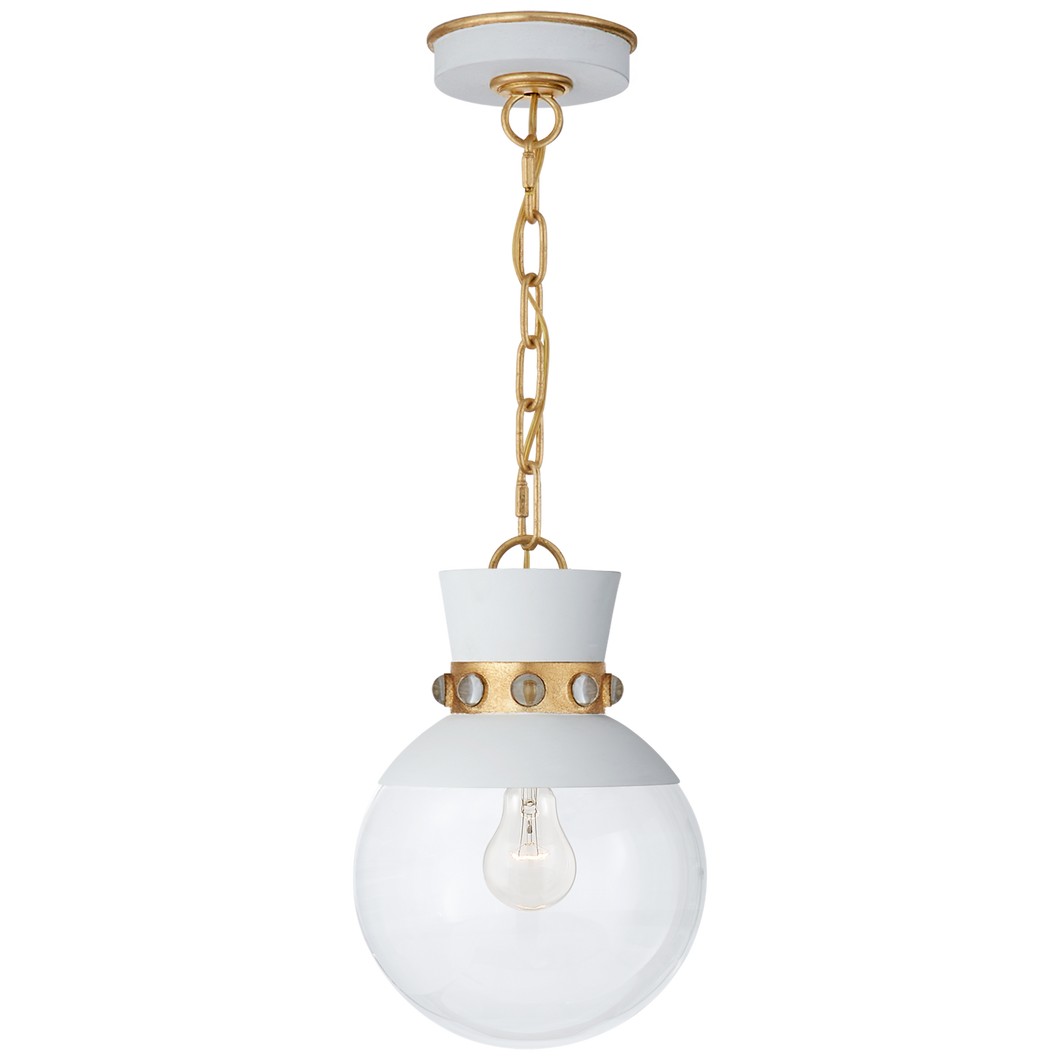 Lucia Small Pendant in Matte White and Gild with Clear Glass