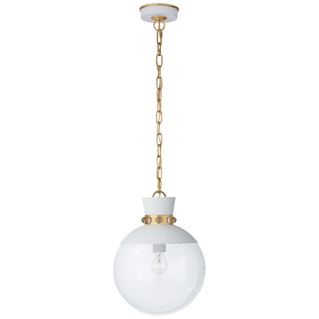 Lucia Medium Pendant in Matte White and Gild with Clear Glass