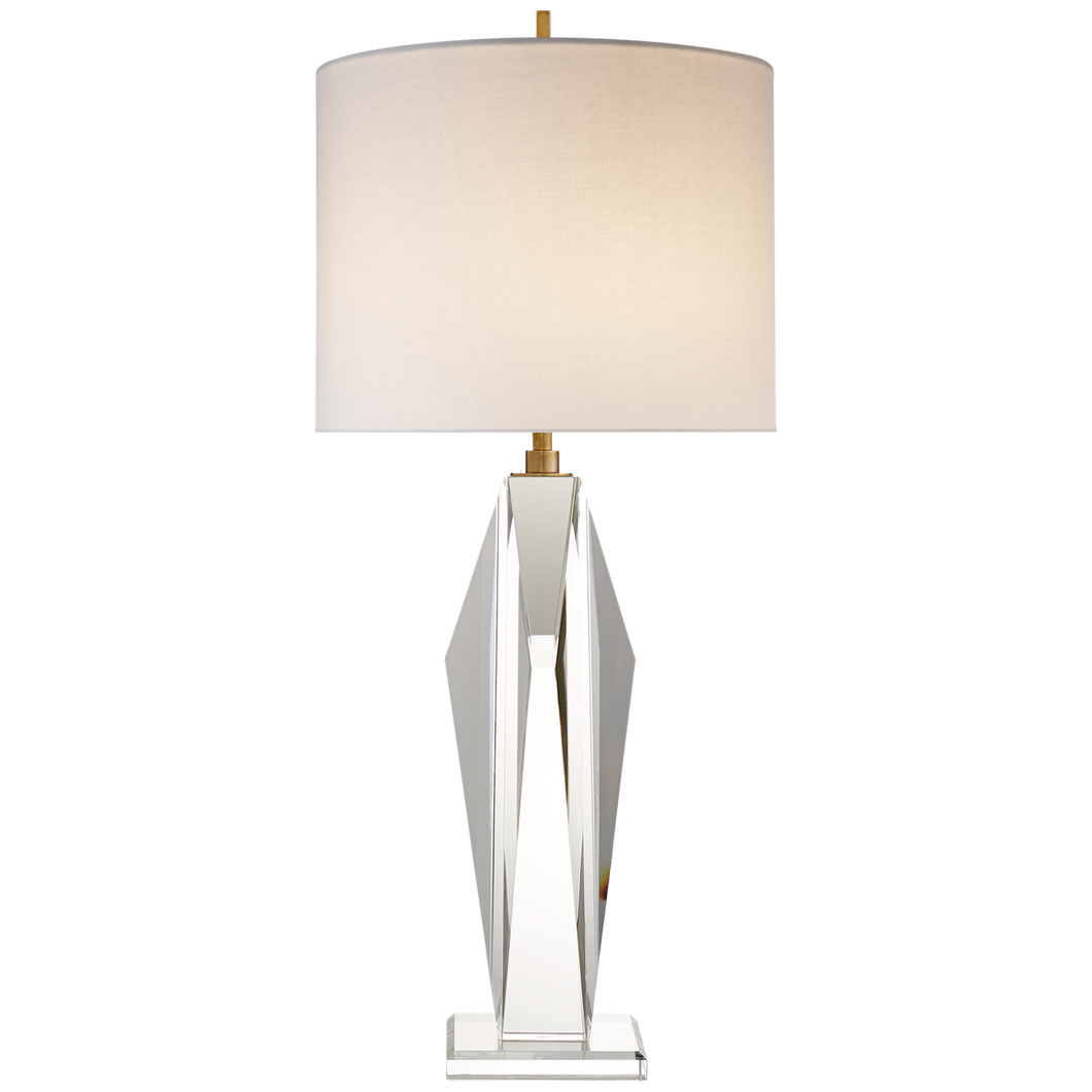 Castle Peak Table Lamp in Crystal with Cream Linen Shade