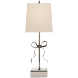 Ellery Gros-Grain Bow Table Lamp in Polished Nickel and Mirror with Cream Linen Shade