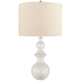Saxon Large Table Lamp in New White with Cream Linen Shade