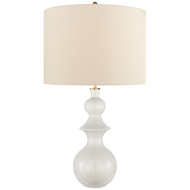 Saxon Large Table Lamp in New White with Cream Linen Shade