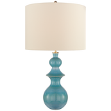 Saxon Large Table Lamp in Sandy Turquoise with Cream Linen Shade