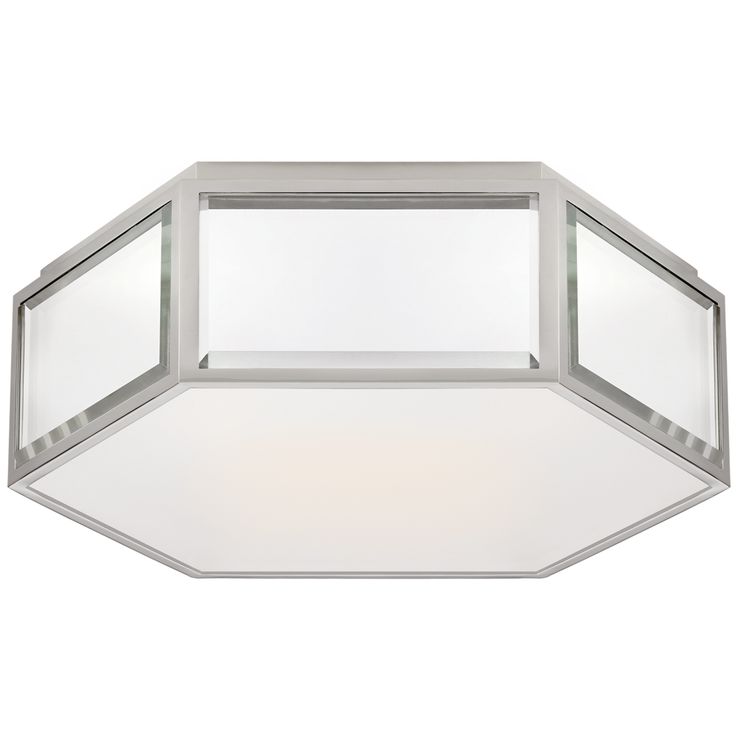 Bradford Small Hexagonal Flush Mount in Mirror and Polished Nickel with Frosted Glass