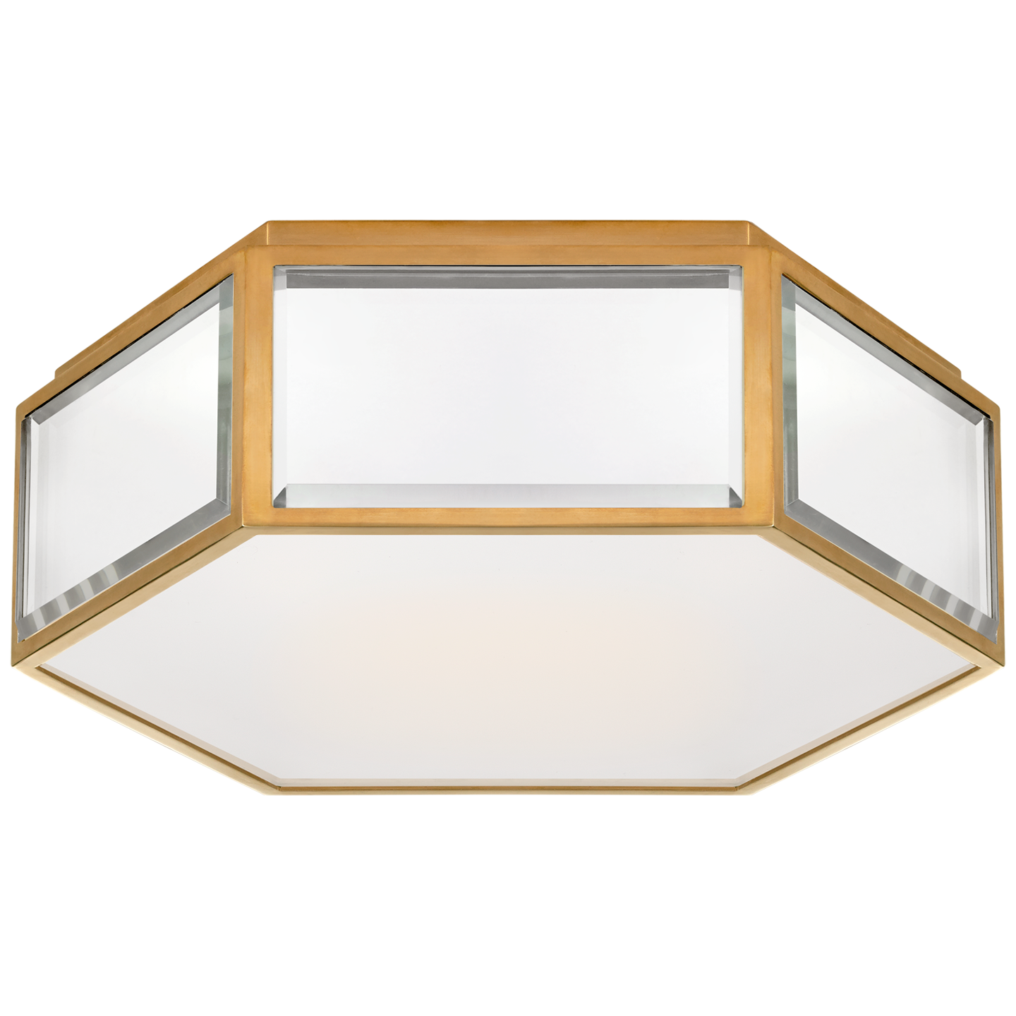 Lade das Bild in den Galerie-Viewer, Bradford Small Hexagonal Flush Mount in Mirror and Soft Brass with Frosted Glass
