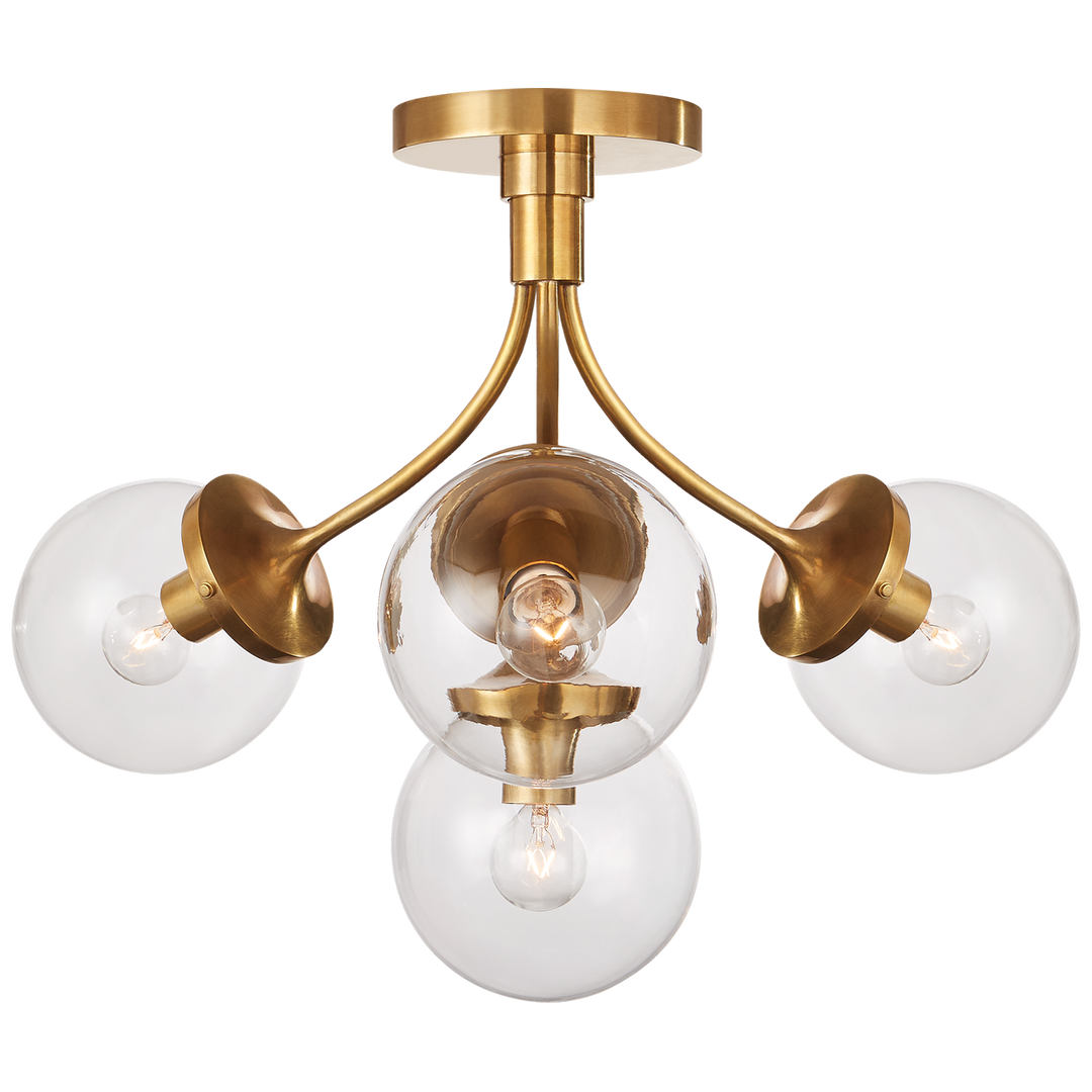 Prescott Medium Semi-Flush Mount in Soft Brass with Clear Glass