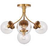 Prescott Medium Semi-Flush Mount in Soft Brass with Clear Glass