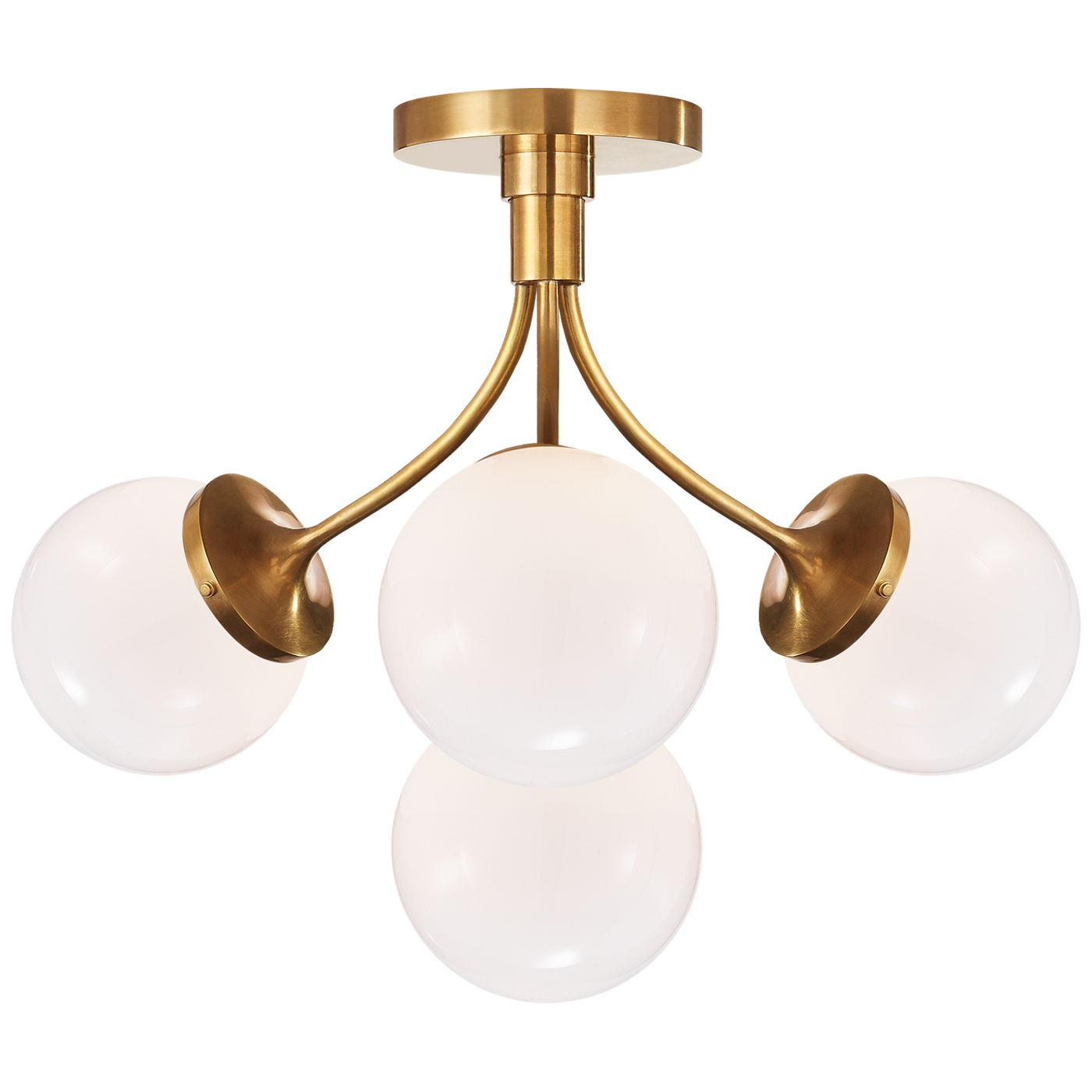 Prescott Medium Semi-Flush Mount in Soft Brass with White Glass