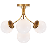 Prescott Medium Semi-Flush Mount in Soft Brass with White Glass