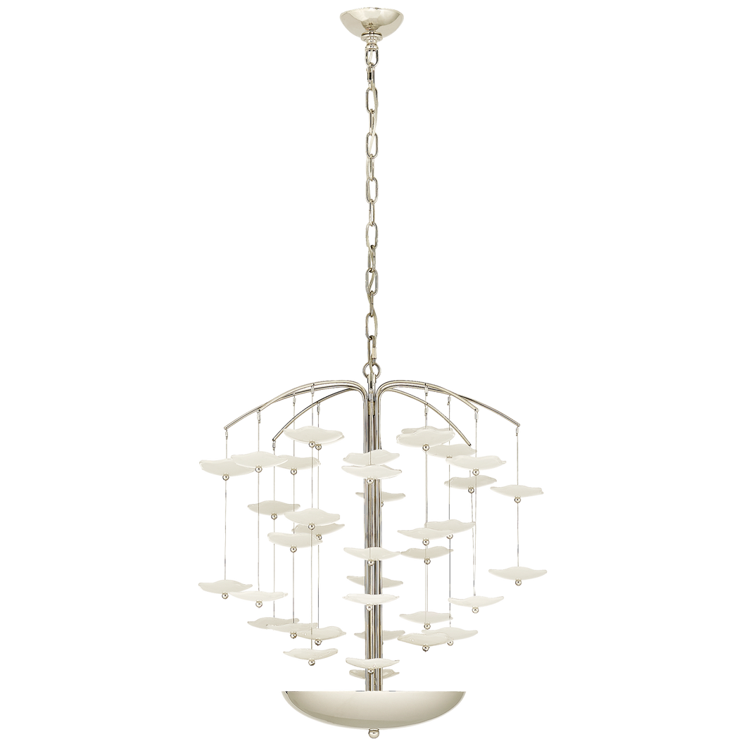 Leighton Medium Cascading Chandelier in Polished Nickel with Cream Tinted Glass