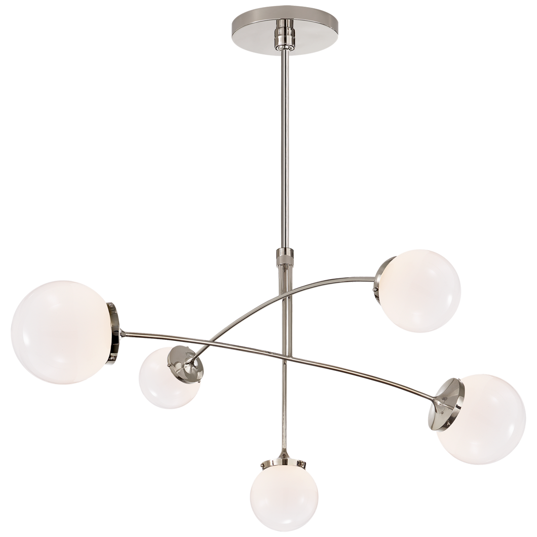 Prescott Medium Mobile Chandelier in Polished Nickel with White Glass
