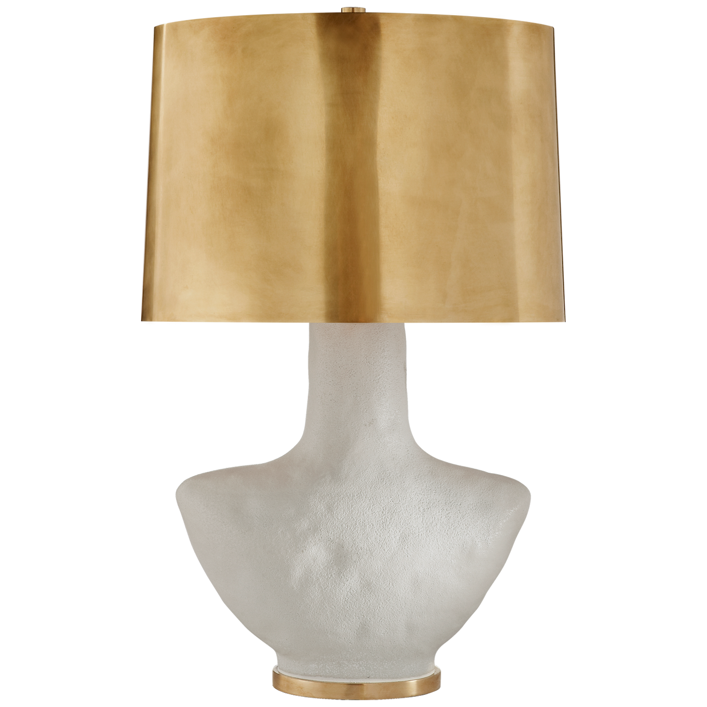 Armato Small Table Lamp in Porous White Ceramic with Oval Antique-Burnished Brass Shade