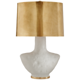 Armato Small Table Lamp in Porous White Ceramic with Oval Antique-Burnished Brass Shade