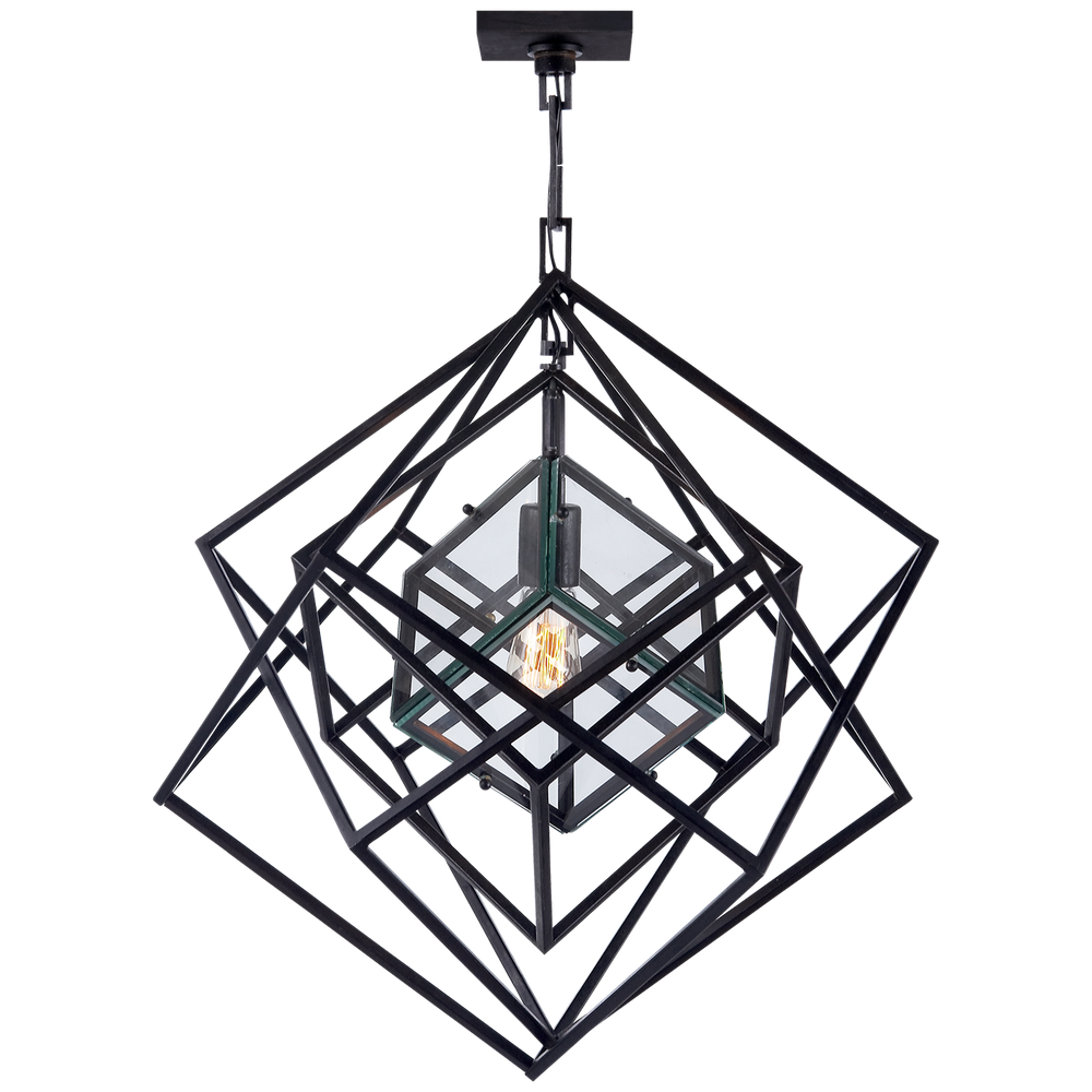 Cubist Small Chandelier in Aged Iron