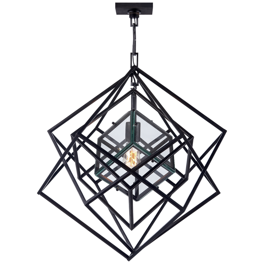 Cubist Small Chandelier in Aged Iron