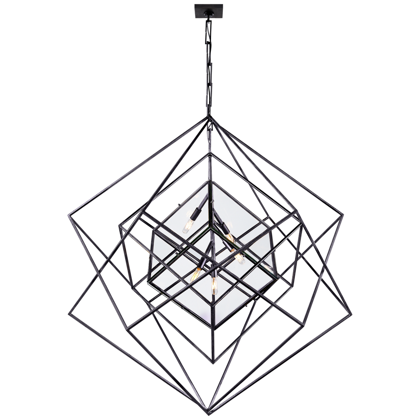 Cubist Large Chandelier in Aged Iron
